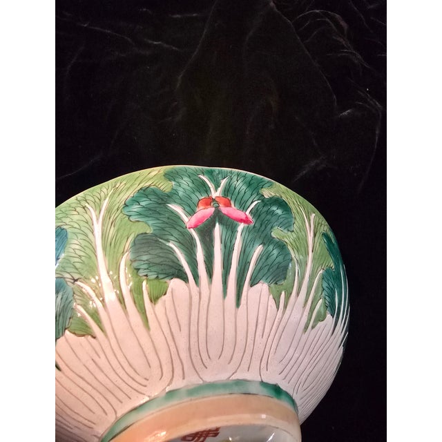 Celadon Antique Chinese Porcelain Bowl Lotus Flowers Signed For Sale - Image 8 of 15