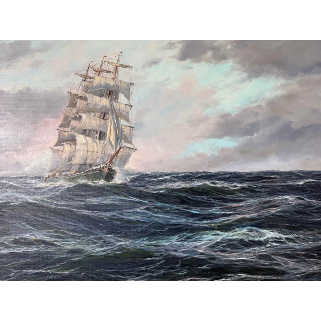 1970’s Edgar Freyberg (German/American, b.1927) Tall Ship at Sea Oil on Canvas Painting, Framed For Sale - Image 9 of 12