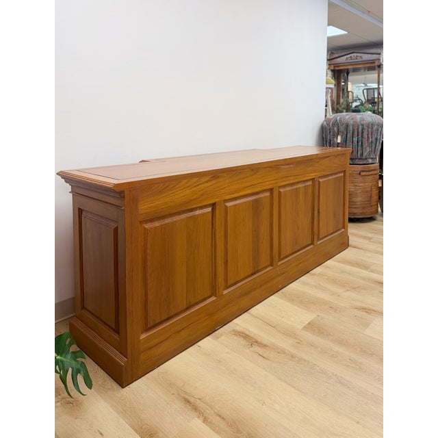 Beige Antique Style Oak Office Credenza With Locking Doors and Finished Back For Sale - Image 8 of 17