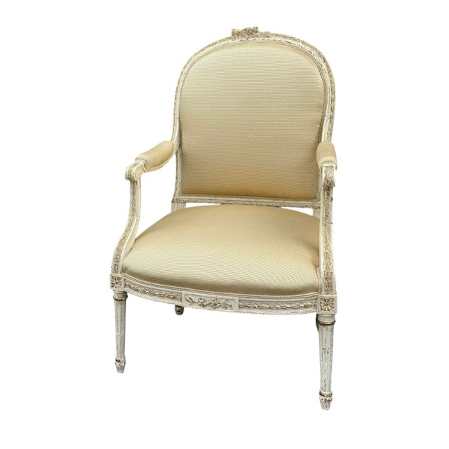French Antique 19th C French Louis XV XVI Transitional Arm Chair For Sale - Image 3 of 4