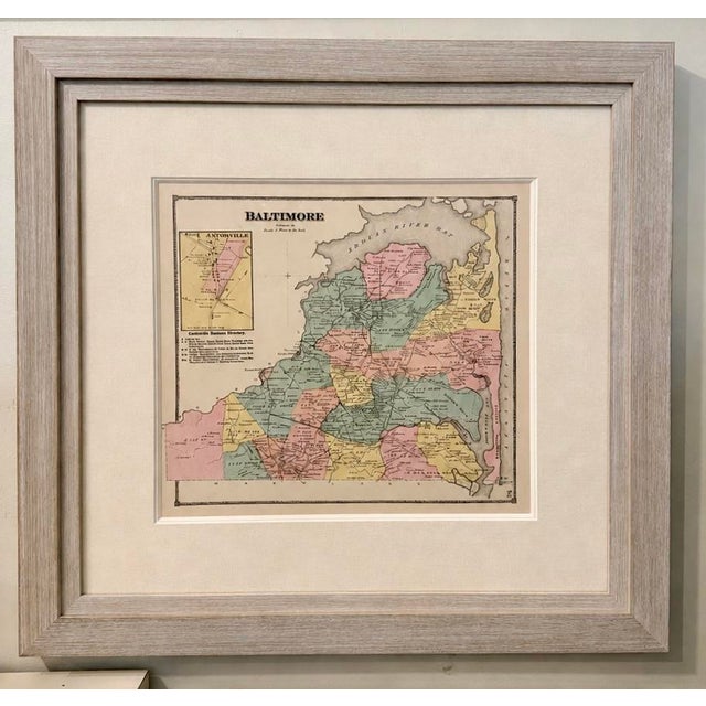 Traditional Baltimore Hundred Sussex County Delaware Original Map | Bethany & Rehoboth Beach | Beers & Pomeroy, 1868 | Custom Framed For Sale - Image 3 of 6