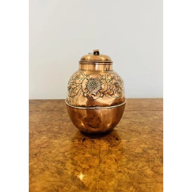 Antique Victorian quality copper ornate Jersey can having a quality antique Victorian quality copper Jersey can with a...