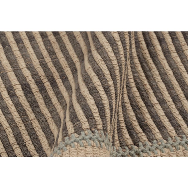 Rug & Kilim’s Accent Kilim, Square Rug in Cream, Gray and Light Blue Strips For Sale In New York - Image 6 of 7