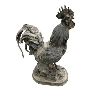 Vintage French Country Style Cast Iron Rooster Garden Statue For Sale