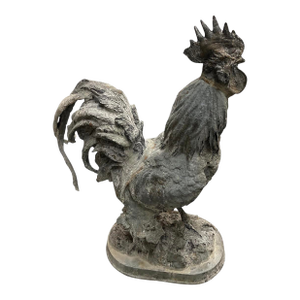 Vintage French Country Style Cast Iron Rooster Garden Statue