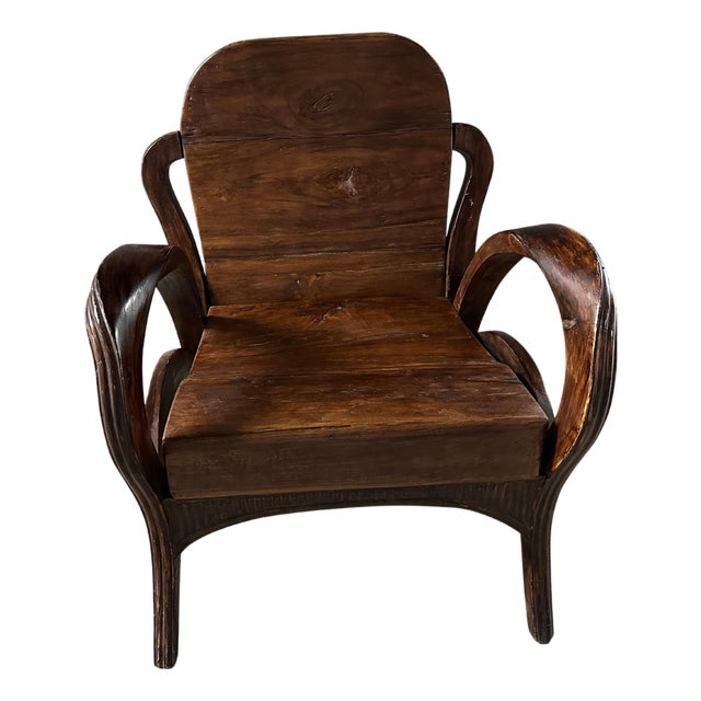 1950s Sculptural Teak Wood Arm Chair For Sale