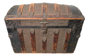 Monumental Victorian Dome Top Steamer Trunk With Rare Floral Embossed Tin and Pony Express Wichita Kansas Label