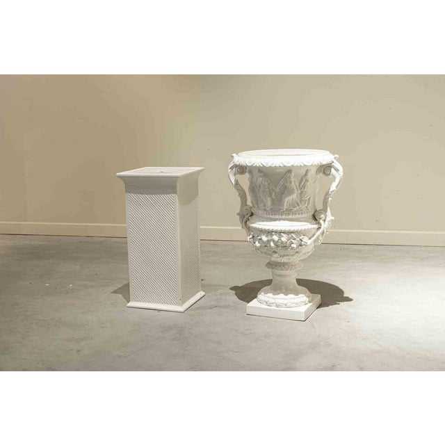 Large Classic Style Bowl and Base in Glazed White Ceramic, 20th Century, Set of 2 For Sale - Image 13 of 14