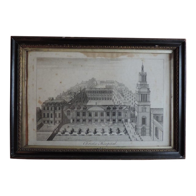 Antique 18th C. English George III Architectural Print in Hogarth Frame Christ's Hospital City of London For Sale