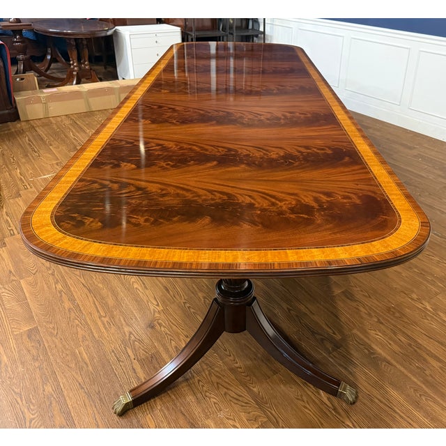 2020s Traditional Georgian Style Multi-Banded Mahogany Dining Table by Leighton Hall - Showroom Sample For Sale - Image 5 of 18