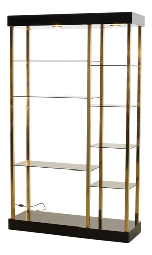 Hollywood Regency Style Black Lacquered Shelving Unit from Belgo Chrom, 1970s