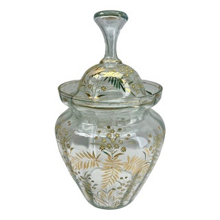 Bohemian Enameled Gold Edging Glass Punch Bowl with Lid, 1900 For Sale