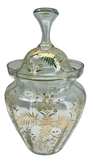Bohemian Enameled Gold Edging Glass Punch Bowl with Lid, 1900