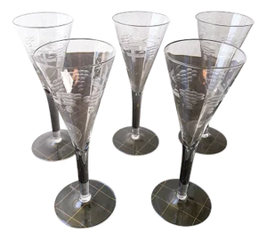 Vintage Hand Cut Sparkling Wine Glasses, 1950s, Set of 5