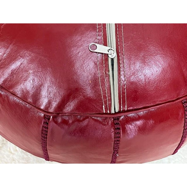 Contemporary Moroccan Leather Pouf Ottoman Cover For Sale - Image 6 of 9