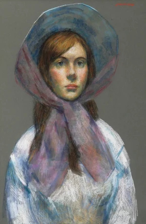 Thomas Strickland Girl with Bonnet, Pastel Portrait by Thomas Strickland Circa 1970