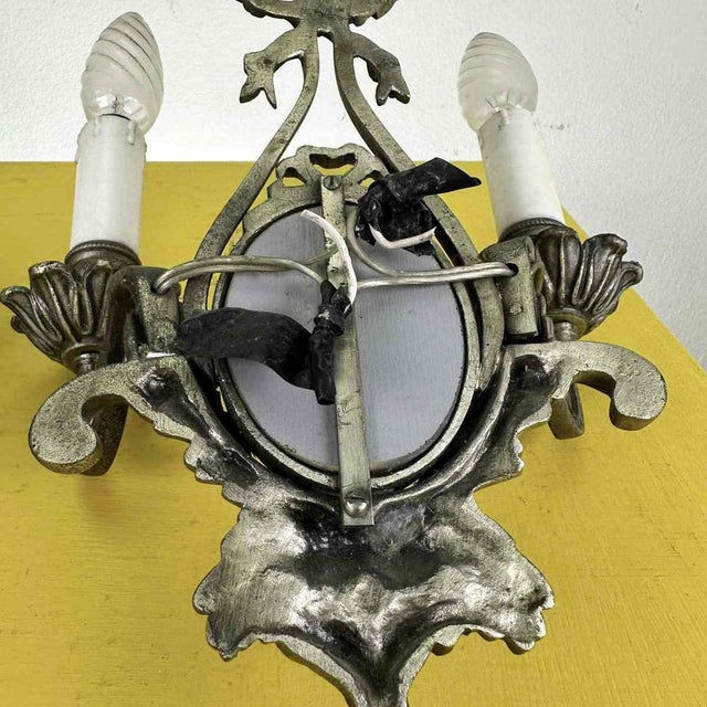 Vintage Metal Wall Lights with Mirror, Set of 2 For Sale - Image 9 of 10