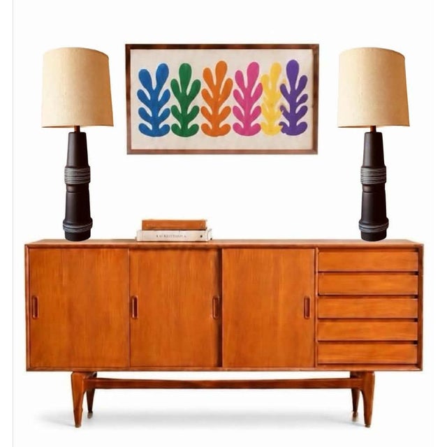 Rare 60s Vintage Pair Monumental Double Stacked Tootsie Roll Jane and Gordon Martz Dark Gray Table Lamps For Sale - Image 9 of 9