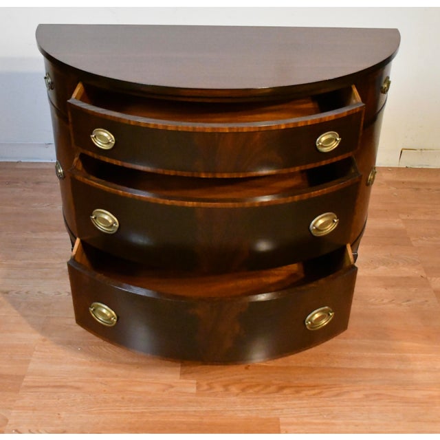 Brown 1920s Antique English Regency Flame Mahogany Banded Satinwood Half-Moon Demi-Lune For Sale - Image 8 of 16