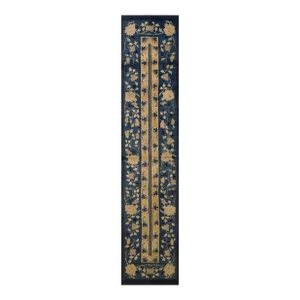 Light Blue and Cream Color Antique Early 20th Century Chinese Peking Runner Carpet ( 2'6" X 12' - 76 X 366 )