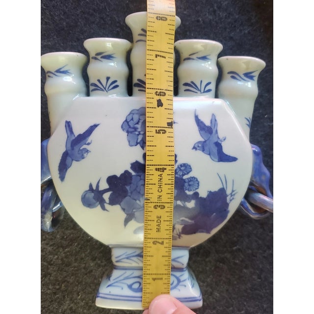 Vintage Chinese Porcelain Tulip Blue Five Finger Tulipiere Vase For Sale - Image 4 of 5