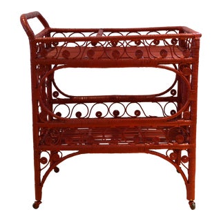 1970s Boho Chic Red Rattan Bohemian Cart For Sale