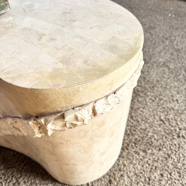 Beige Postmodern Tessellated Stone Glass Top Kidney Coffee Table For Sale - Image 8 of 10