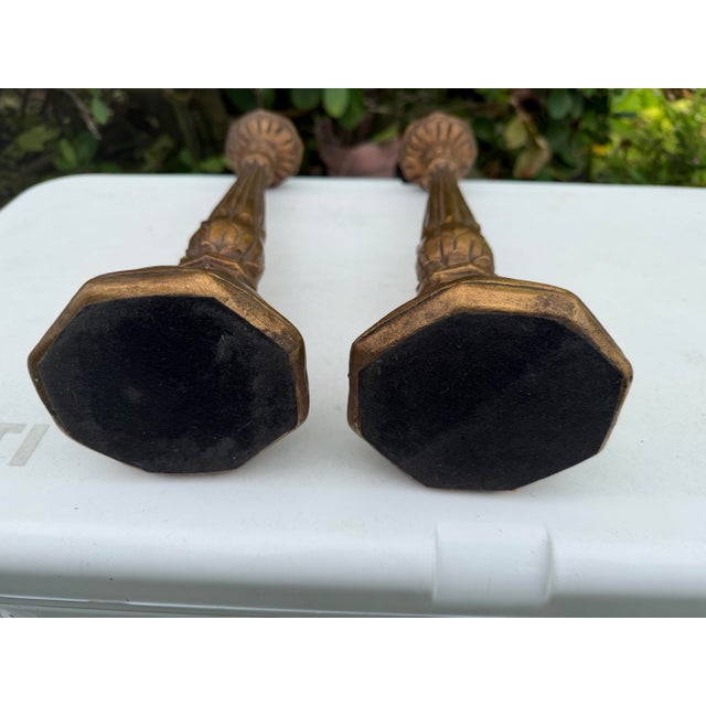 Sculpture Materials Vintage Tall Neoclassical Gilt Plaster Column Candlesticks, a Pair For Sale - Image 7 of 10