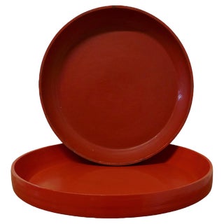 North African Folk Art Hand Made Red Ochre Dishes, 1950s, Set of 2 For Sale