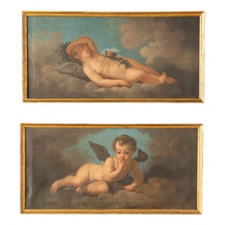 Venetian School Artist, Cherubs, Late 18th Century, Oil on Canvases, Framed, Set of 2 For Sale