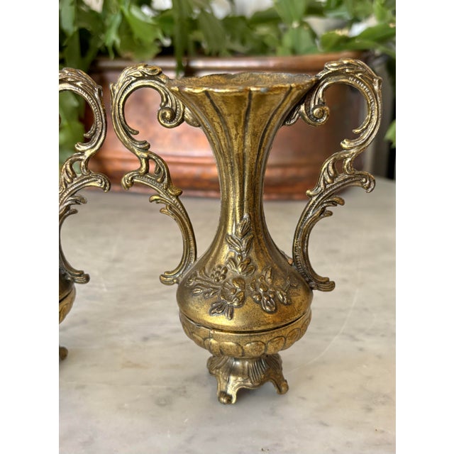 Neoclassical Small Italian Neoclassical Brass Urn Vase Pair For Sale - Image 3 of 5