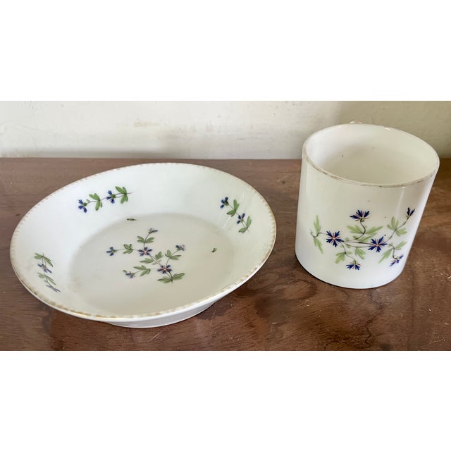Ceramic Antique Early 19th Century French Empire Paris Porcelain Sprig Cornflower Barbeaux Coffee Cup & Saucer For Sale - Image 7 of 10