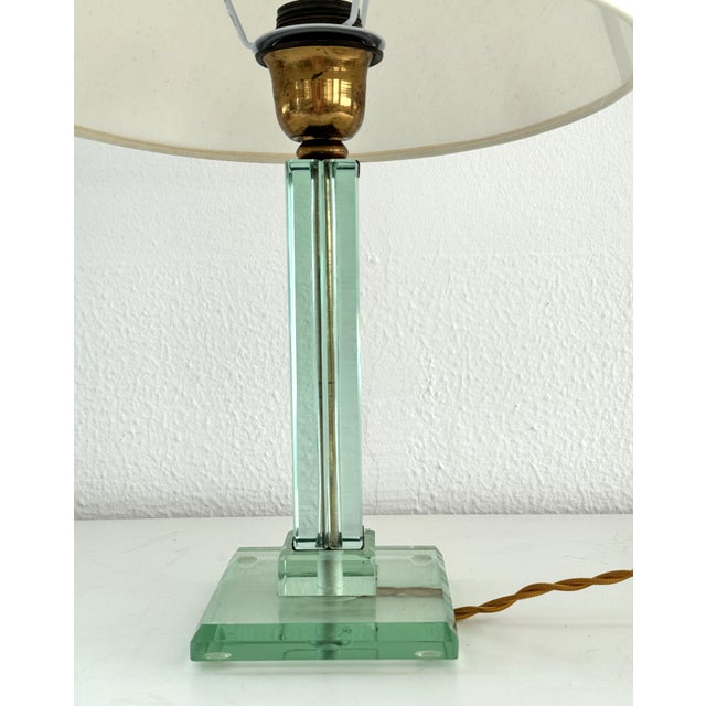 Italian Table Lamp with Green Glass and Brass Details from Fontana Arte, 1950s For Sale - Image 17 of 18