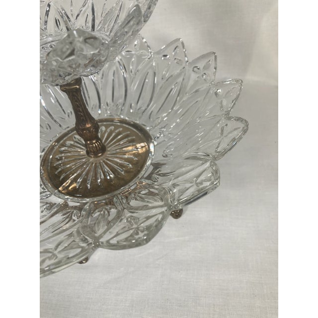 Brass 1950s Federal Glass Two-Tiered Serving Candy Dish With Brass Base For Sale - Image 8 of 12