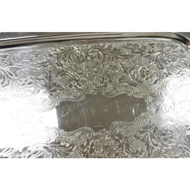 Vintage Oneida Victorian Silver Plated Etched Butlers Serving Platter Bar Tray For Sale - Image 12 of 15