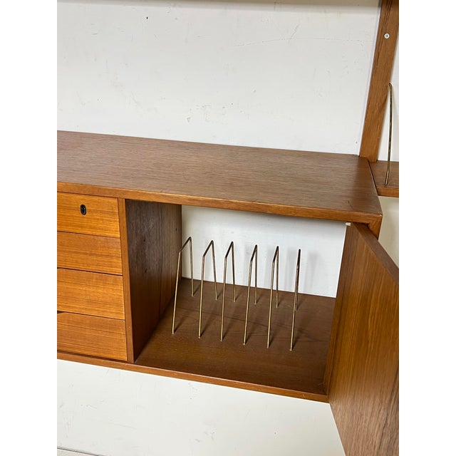 Brown C. 1960s Torbjorn Afdal Five Bay Teak Wall Mounted Shelving (W/ Corner) Unit For Sale - Image 8 of 12