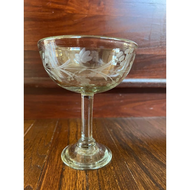 1980s Rose Ann Hall Margarita Glasses: Hand Blown Green Tint Coupes - Set of 4 For Sale - Image 11 of 14