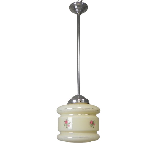 Art Deco Pendant Lamp with Marbled Glass Shade, 1930s For Sale