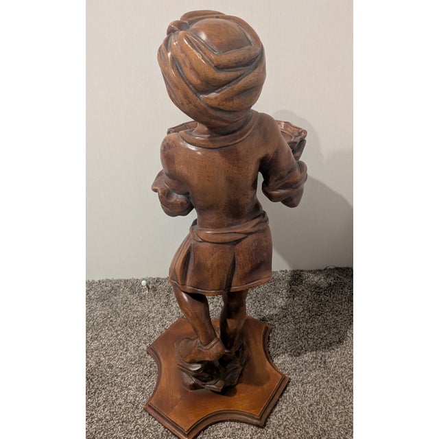 36 inch vintage, wood carved floor statue, girl with tray. Made in Italy circa 1960. Excellent vintage condition.