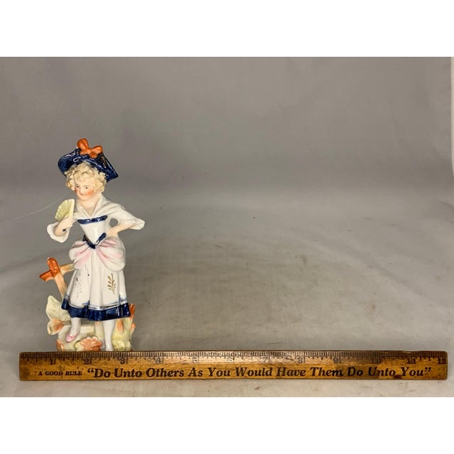 Antique German Bisque Figurine Spill Vase: Victorian Lady with Fan For Sale - Image 9 of 10