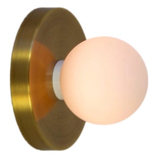 Globe Sconce Brushed Brass, 3 Inch Glass Globe, by Research.Lighting, Modern, Minimal For Sale