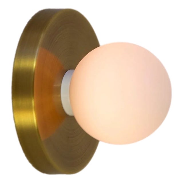 Globe Sconce Brushed Brass, 3 Inch Glass Globe, by Research.Lighting, Modern, Minimal For Sale