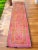 Shabby Chic Hand-Knotted Turkish Kurdish Rug Pink Runner. High Pile Tribal Short Runner 2′8″ × 10′2″ For Sale - Image 3 of 12