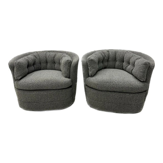 Mid-Century Modern Style Swivel, Rolling Lounge Chairs, Baughman Style, Boucle For Sale