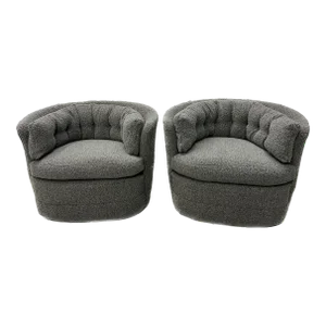 Mid-Century Modern Style Swivel, Rolling Lounge Chairs, Baughman Style, Boucle