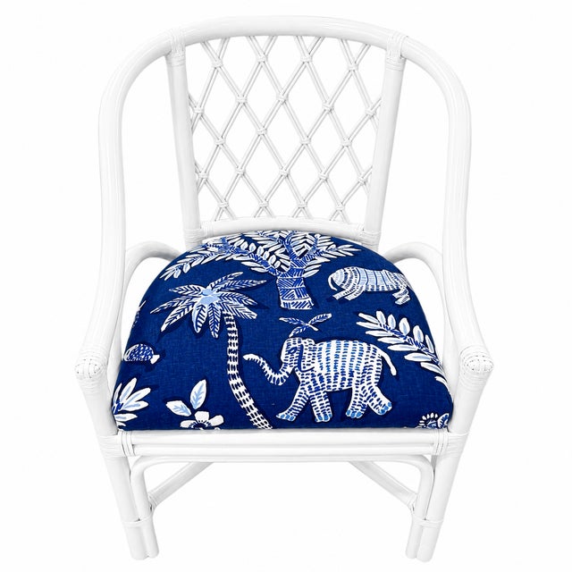 Vintage Lacquered Diamond Rattan Arm Chairs in Thibaut Goa Fabric For Sale - Image 9 of 9