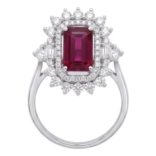 Natural Ruby 1.57cts & Diamond 0.79cts Ring in 18k Gold, Size 3 For Sale