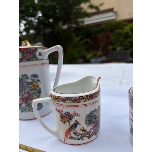 Vintage Zhongguo Zhi Zao Famille Rose Porcelain Coffee Service Set - Set of 3 For Sale - Image 10 of 12