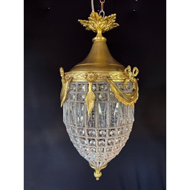 1970 French Louis XVI Gold Bronze Crystal Chandelier Lantern - 1 Pc For Sale - Image 11 of 11