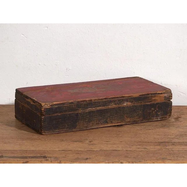 Wood Antique Red Box, 1900s For Sale - Image 7 of 8